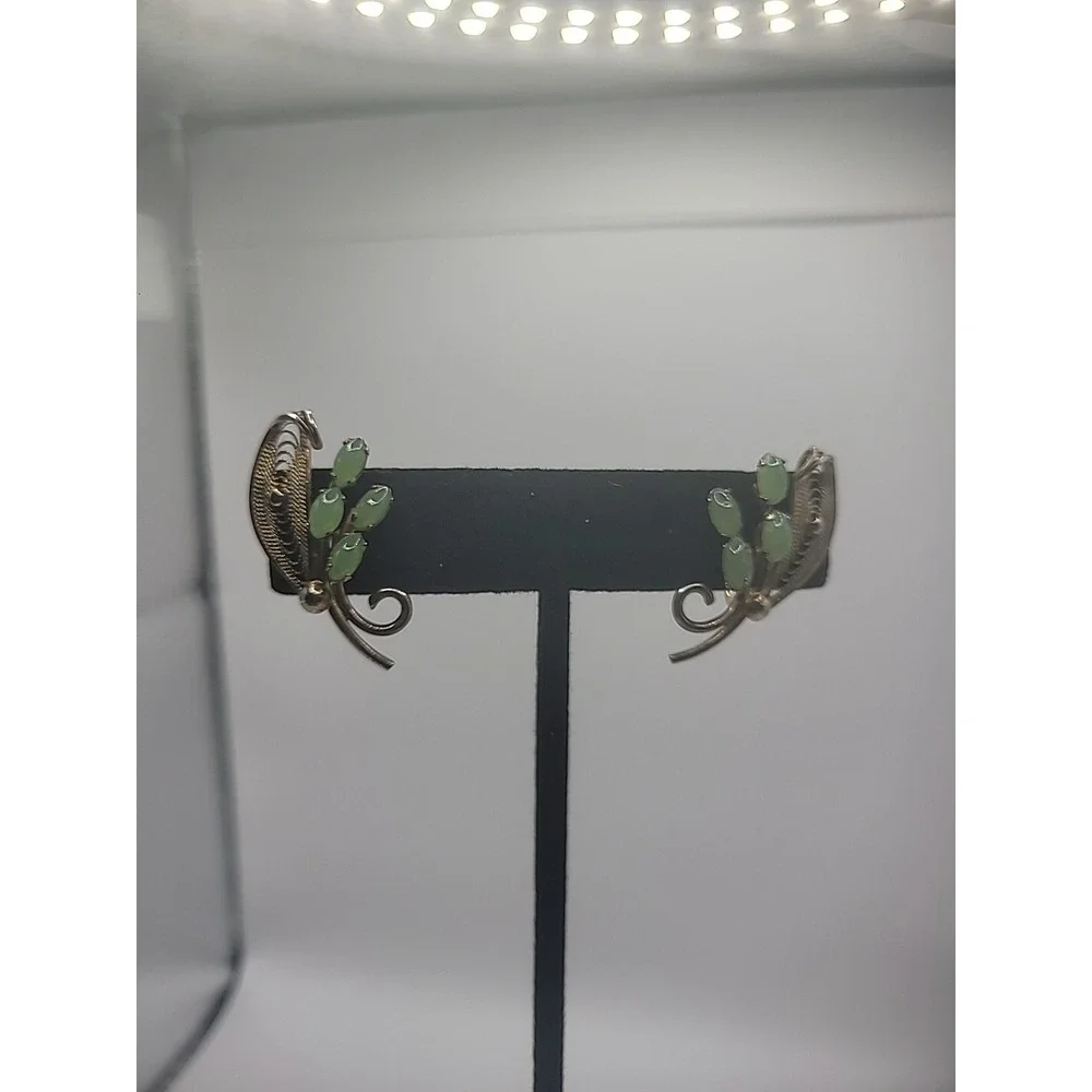 Vintage Sorrento Sterling Silver .925 Jade Earrings Clip On Screw Back Jewelry